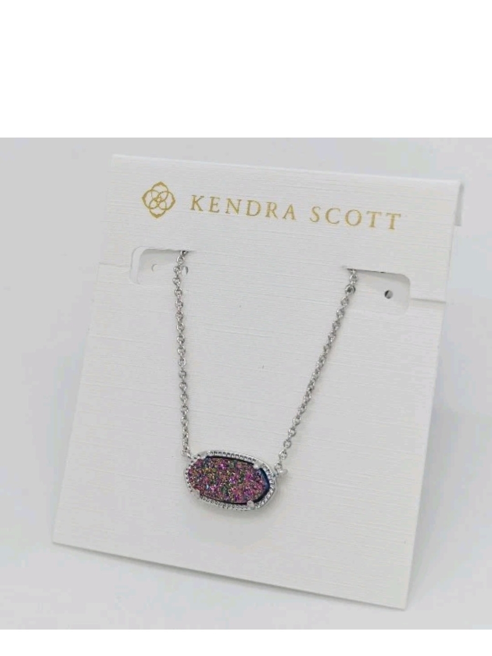 Kendra Scott Silver Necklace with multi-color Drusy Pendant